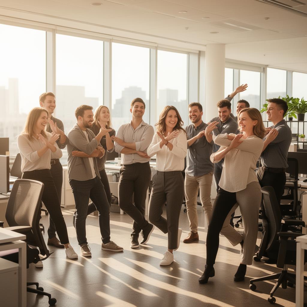 Vitales Team bei Bewegungspause im Büro